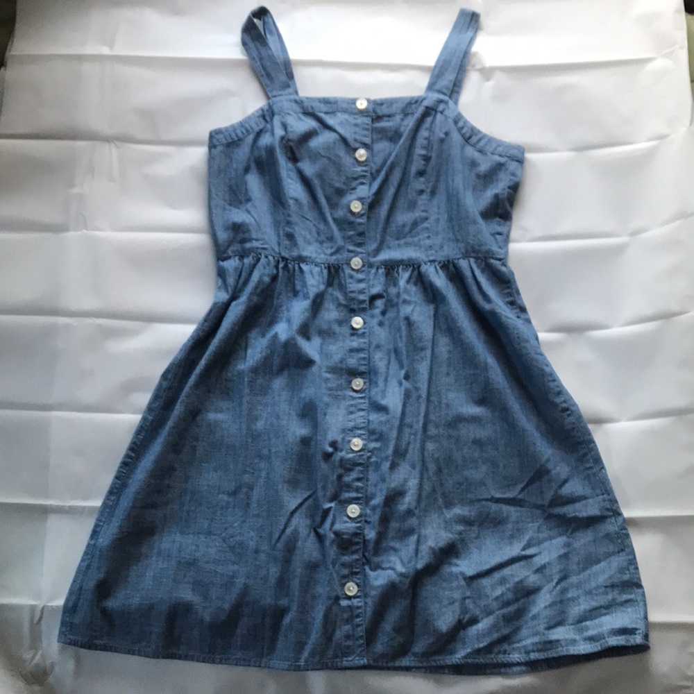 J Crew Button Down Dress, Blue Cotton with Denim Look, Size 10